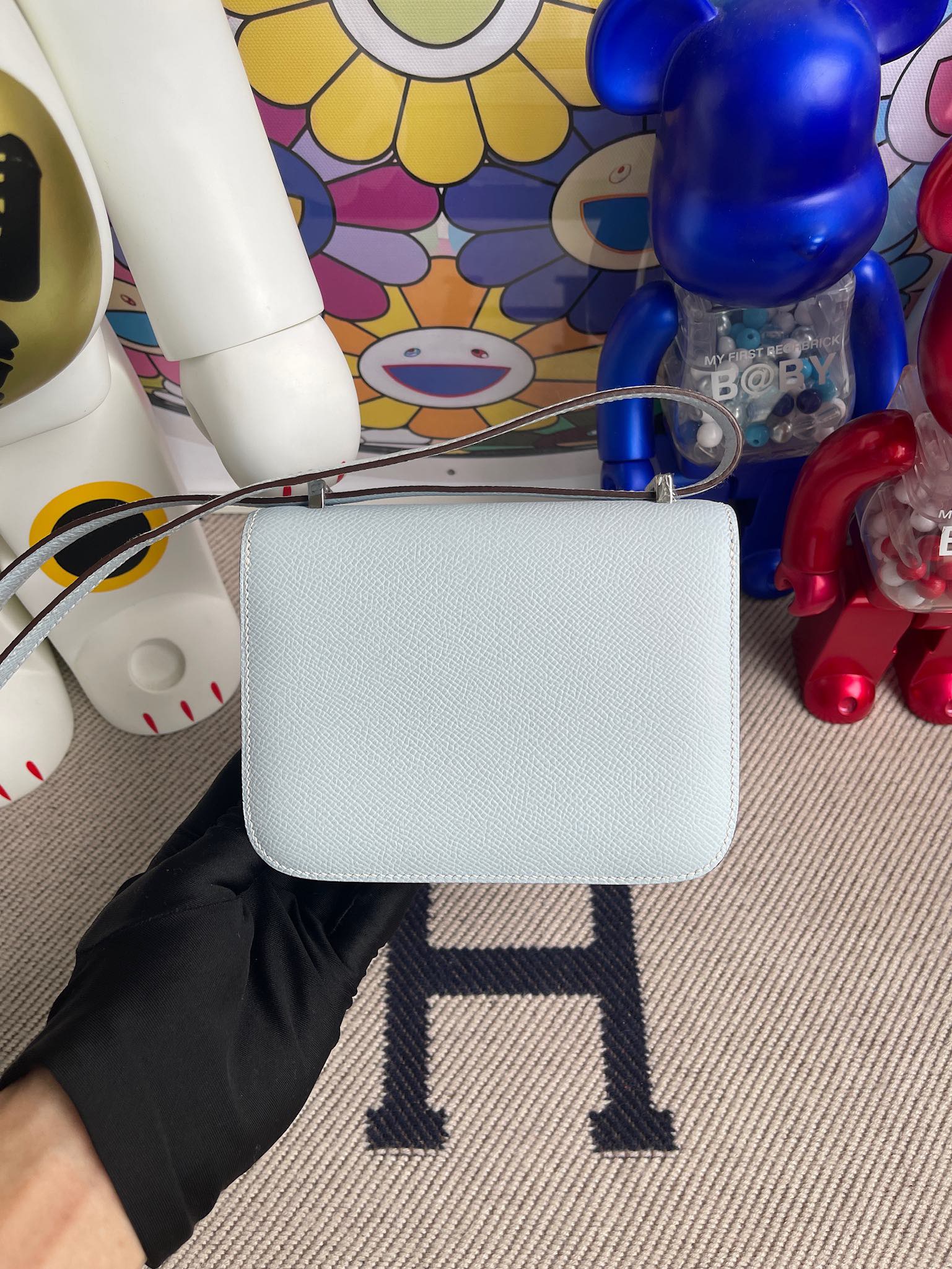 에르메스 콘스탄스백 미니 포그블루 은장 앱송